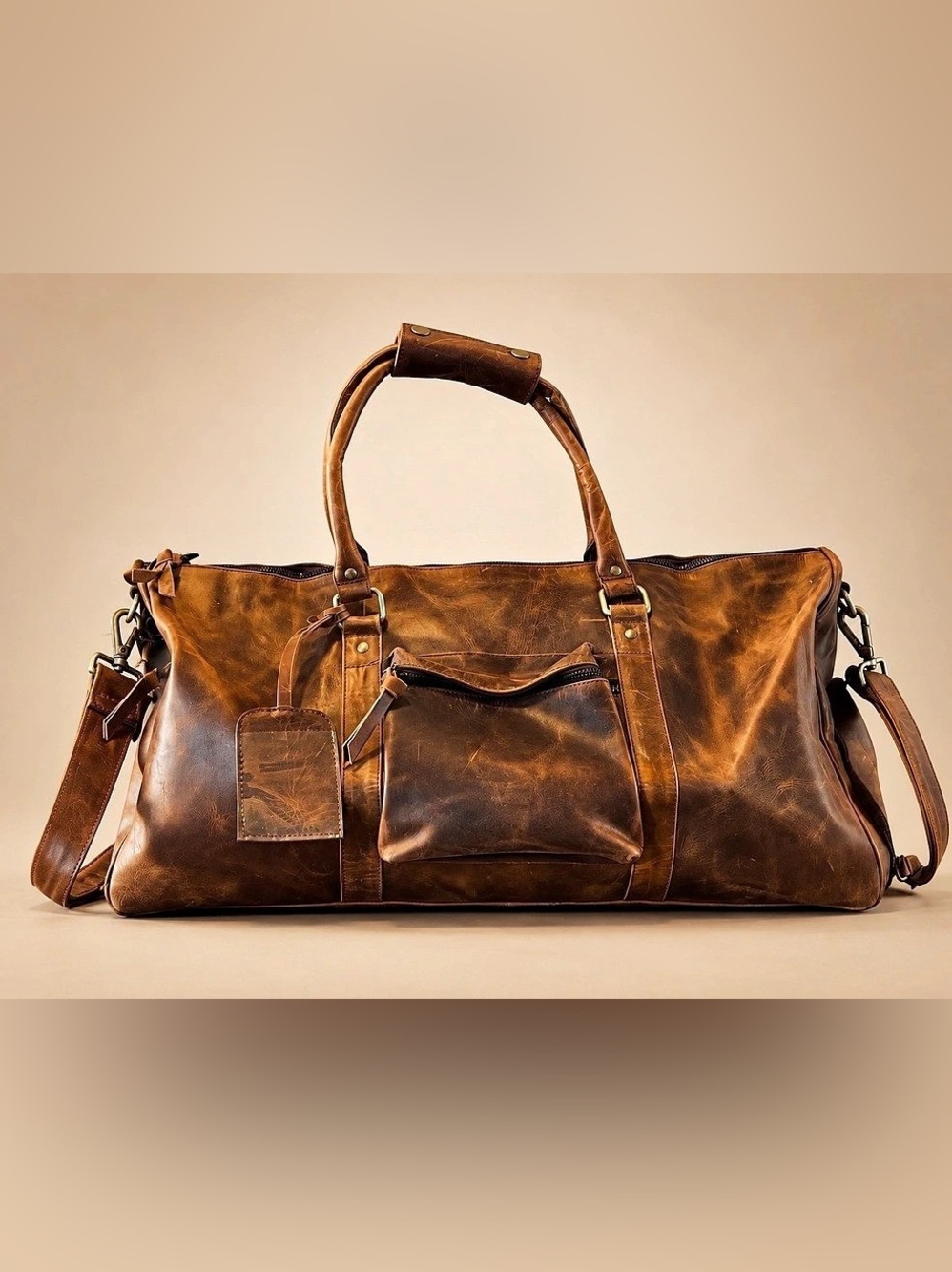 Brown Leather-Style Travel Bag